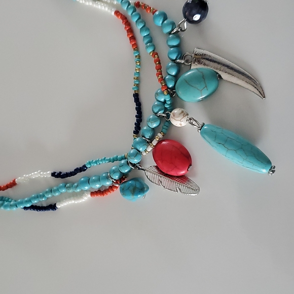 Boutique Silver Tone Beaded Accent Multi Strand Fashion Necklace - Picture 3 of 6